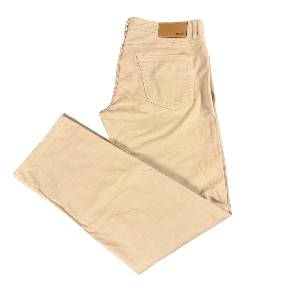 Hugo Boss Mens Stretch Chino Pants Tan Khaki Straight Leg 5 Pocket Trousers